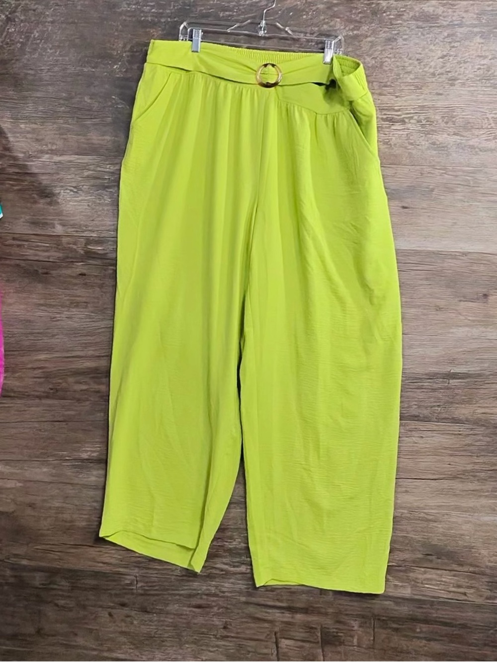 Soho Lime Green High-Waist Wide Leg Pants with Belt